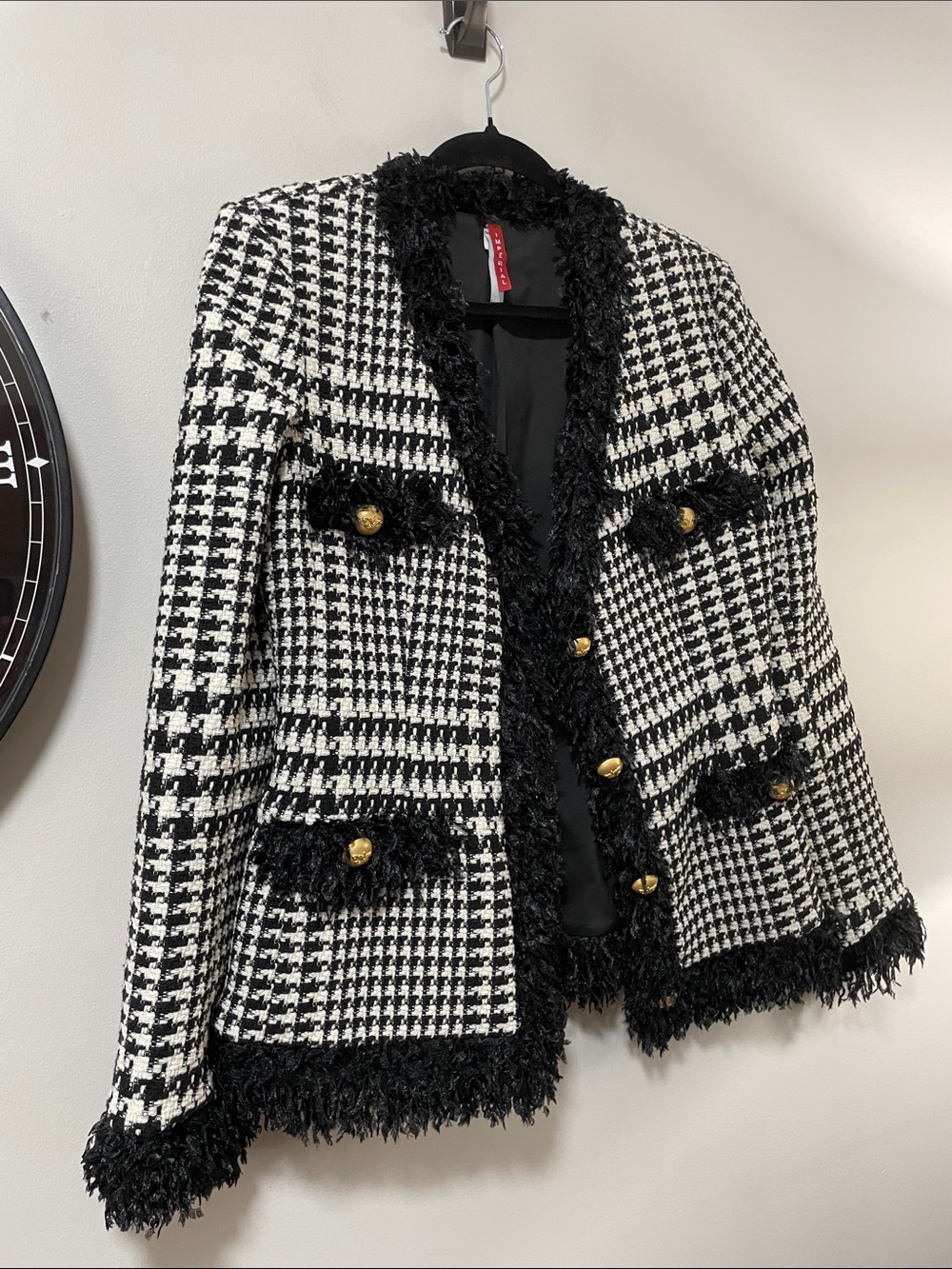 Imperial Black & White Houndstooth Fringe Tweed Blazer - Picture 16 of 17